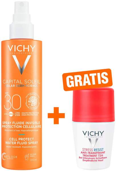 Vichy Capital Soleil Cell Protect LSF 30 200 ml Spray + gratis Vichy Deo Stress Resist 72h 50 ml