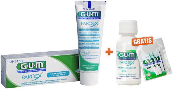 Gum Paroex CHX Zahnpasta 0.06% 75ml + gratis Mundspüllösung 30ml + Gum Soft Picks 2 Stück