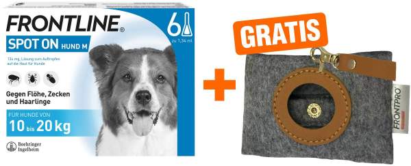 Frontline Spot On Hund M 10-20 kg 6 Pipetten + gratis Frontline Hundekotbeutelspender
