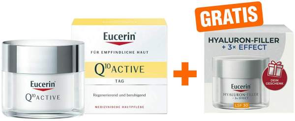 Eucerin Q10 Antifaltenpflege Tag 50 ml Creme + gratis Hyaluron Filler XMas Tagespflege LSF30 20 ml