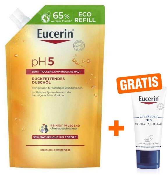 Eucerin pH5 Duschöl 400ml Nachfüllbeutel + gratis UreaRepair Plus Handcreme 5% 30 ml