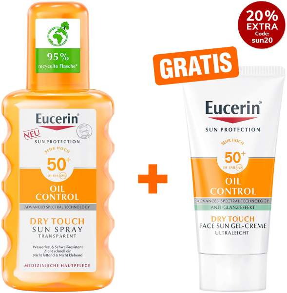 Eucerin Sun Oil Control Transparent Spray LSF 50+ 200 ml + gratis Sun Gel-Creme Oil Control 20 ml