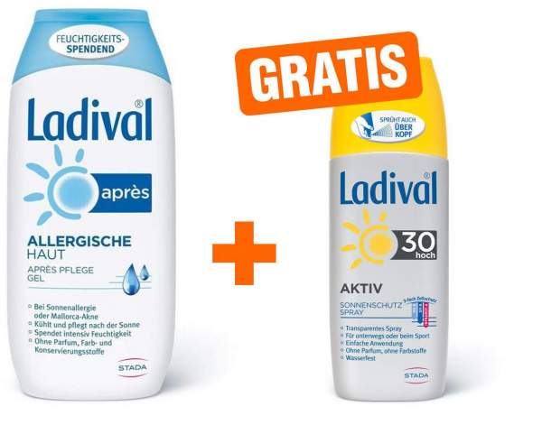 Ladival Allergische Haut Après Gel 200 ml Gel + gratis Aktiv Sonnenschutz Spray LSF 30 150 ml